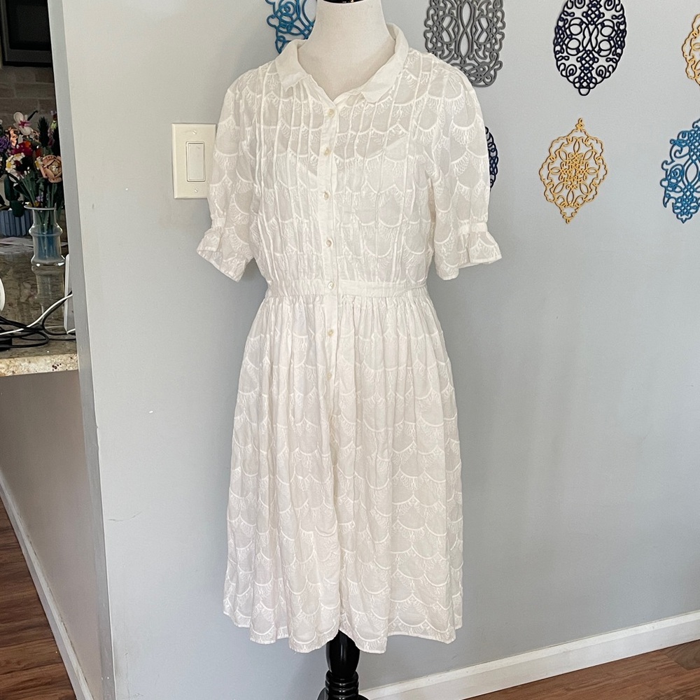 Carnation Lily Lily Rose  White Button-Up Cotton Midi Dress Women’s size 14